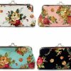 Andy's Orchids Canvas Rose Mini Coin Purse, Women Cloth Buckle Change Bag Cute Small Floral Pattern Wallet Headset Storage Cosmetic Bag Makeup Bag Card Holder | Coin Purses & Pouches