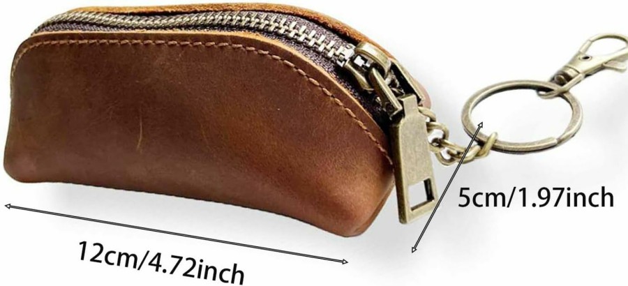 Yurtziru Yurtziru 1Pcs Men'S Genuine Leather Coin Purse Metal Hook & Key Ring Zipper Coin Wallet Coin Holder Key Chain For Men & Women Coin Purse (Brown) | Coin Purses & Pouches