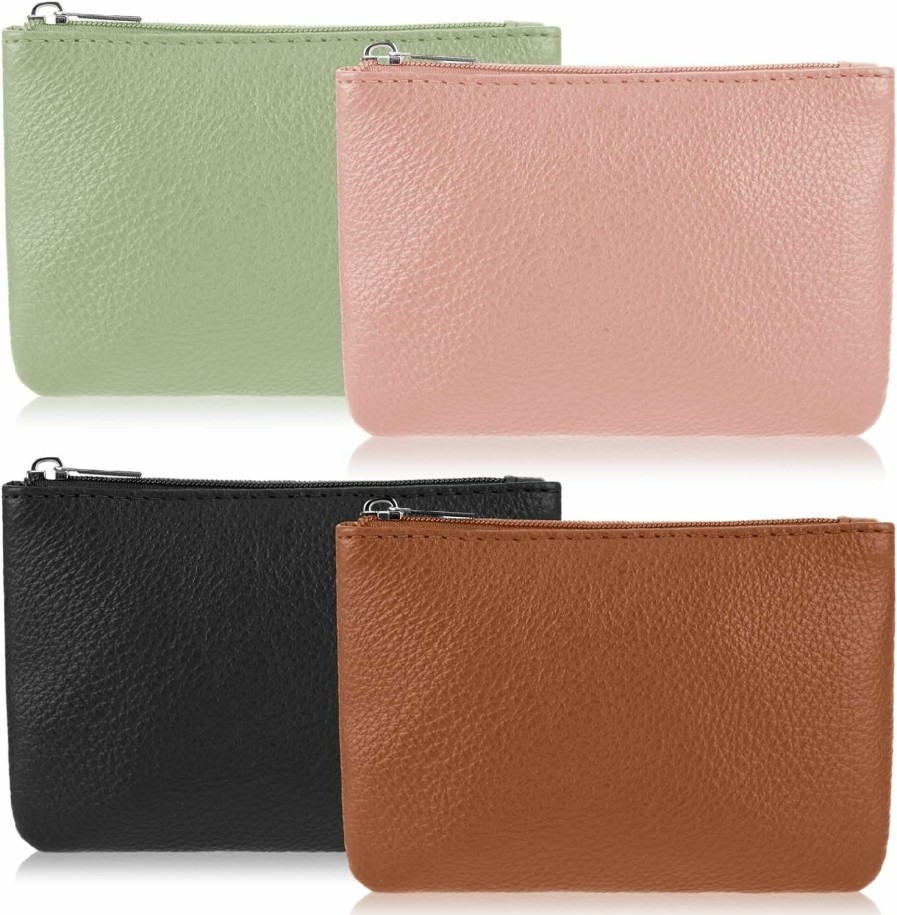 Abeillo 4Pcs Leather Coin Purse Change Pouch,Small Zipper Pocket Size Pouch Change Wallet For Women Mini Coin Purse Change Wallet, Women'S Coin Purses & Pouches For Credit Card Id Key Headset Lipstick | Coin Purses & Pouches