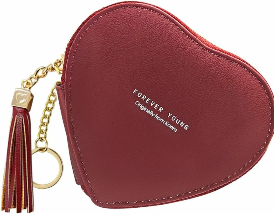 WisePoint Wisepoint Heart-Shaped Coin Wallet, Pu Leather Coin Pouch Change Purse With Keychain, Cute Coin Purse For Women And Girls, Coin Holder Coin Purses For Shopping, Dating, Travel (Black) | Coin Purses & Pouches