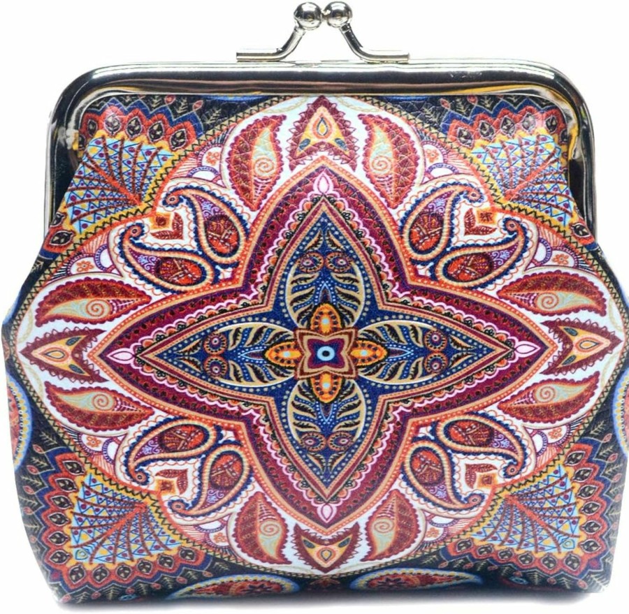 POPUCT Popuct Buckle Coin Purse Vintage Pattern Kiss Lock Change Pouch Wallet For Women(Purple) | Coin Purses & Pouches