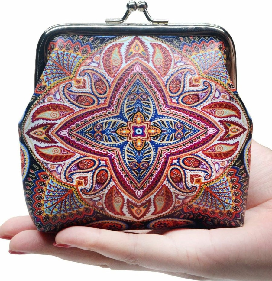 POPUCT Popuct Buckle Coin Purse Vintage Pattern Kiss Lock Change Pouch Wallet For Women(Purple) | Coin Purses & Pouches