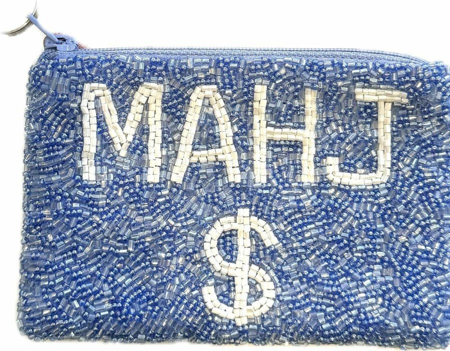 Generic Beaded Mahjong Coin Pouch Beaded Mahj $ With Blue And White Beads | Coin Purses & Pouches