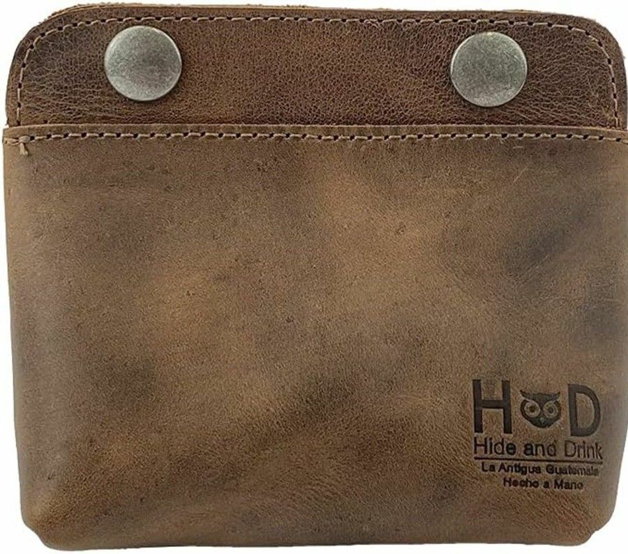 Hide & Drink Hide & Drink, Leather Double Snap Pouch, Coin Purse, Cash & Card Holder, Cable Organizer, Makeup, Handmade Includes 101 Year Warranty (Bourbon Brown) | Coin Purses & Pouches