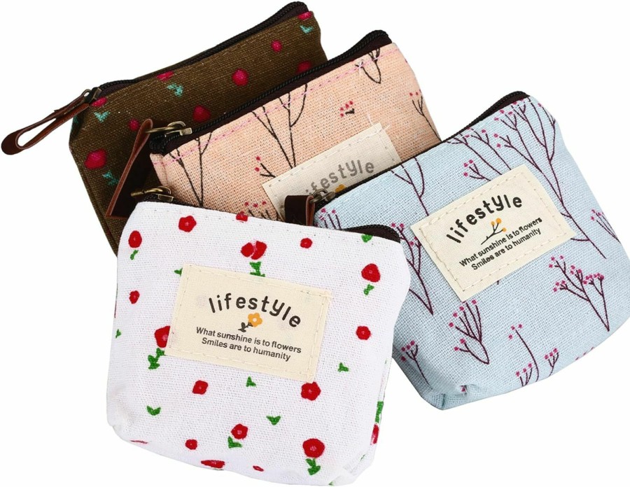 Aiphamy Cute Floral Canvas Change Coin Purse Small Zipper Pouch Bag Wallet By Aiphamy, 4 Pack | Coin Purses & Pouches