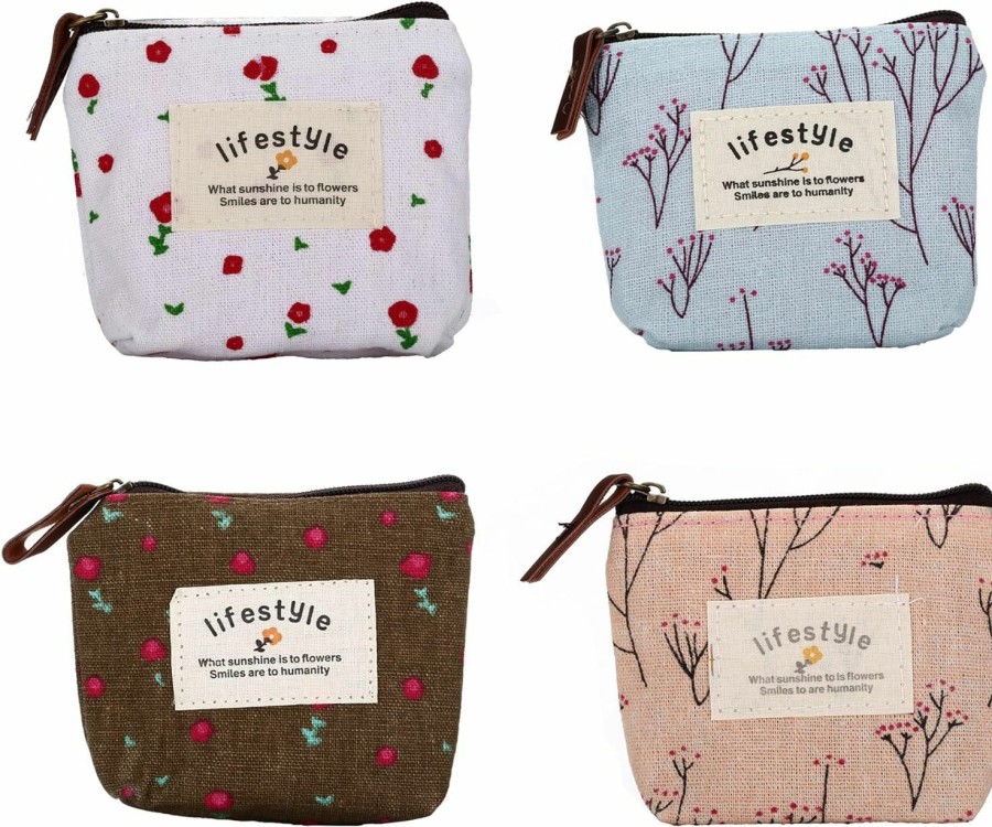 Aiphamy Cute Floral Canvas Change Coin Purse Small Zipper Pouch Bag Wallet By Aiphamy, 4 Pack | Coin Purses & Pouches