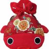 BAR Barbee Red Japanese Chirimen & Kimono Print Fabric Goldfish Drawstring Pouch Coin Dice Purse Cosmetic Jewelry Key Travel Storage Bag Valentine'S Day Gift Christmas Gift (Large) | Coin Purses & Pouches