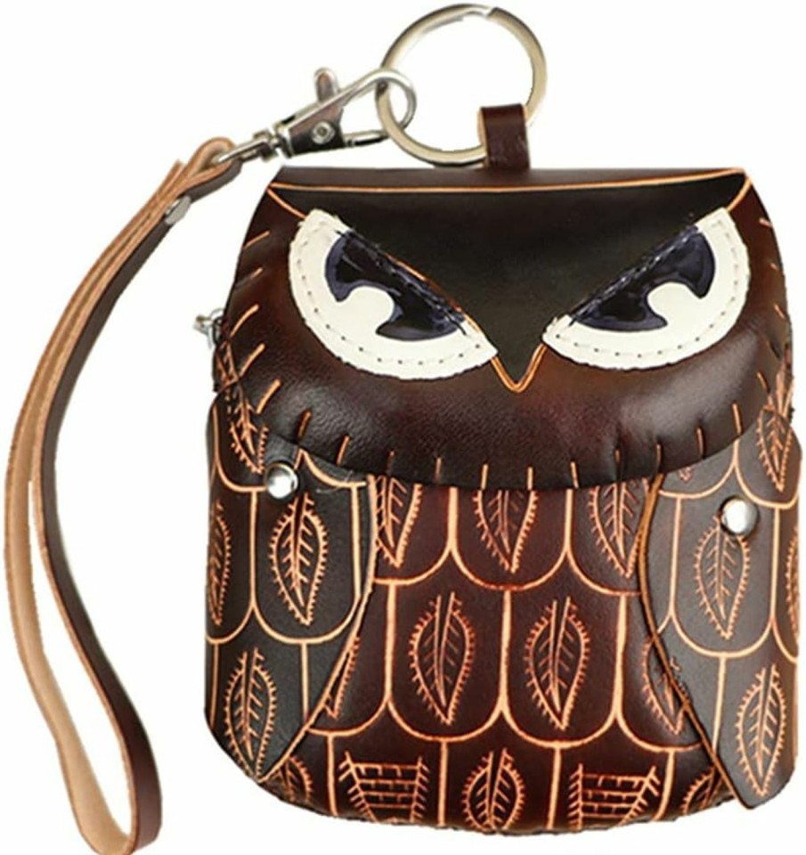 Fanyixuan Fanyixuan Handmade Cowhide Owl Shape Coin Purse Wrist Strap Hand Bag Zipper Bag Can Store Key Cards | Coin Purses & Pouches