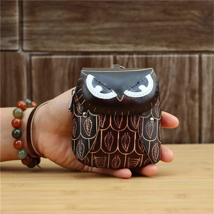 Fanyixuan Fanyixuan Handmade Cowhide Owl Shape Coin Purse Wrist Strap Hand Bag Zipper Bag Can Store Key Cards | Coin Purses & Pouches