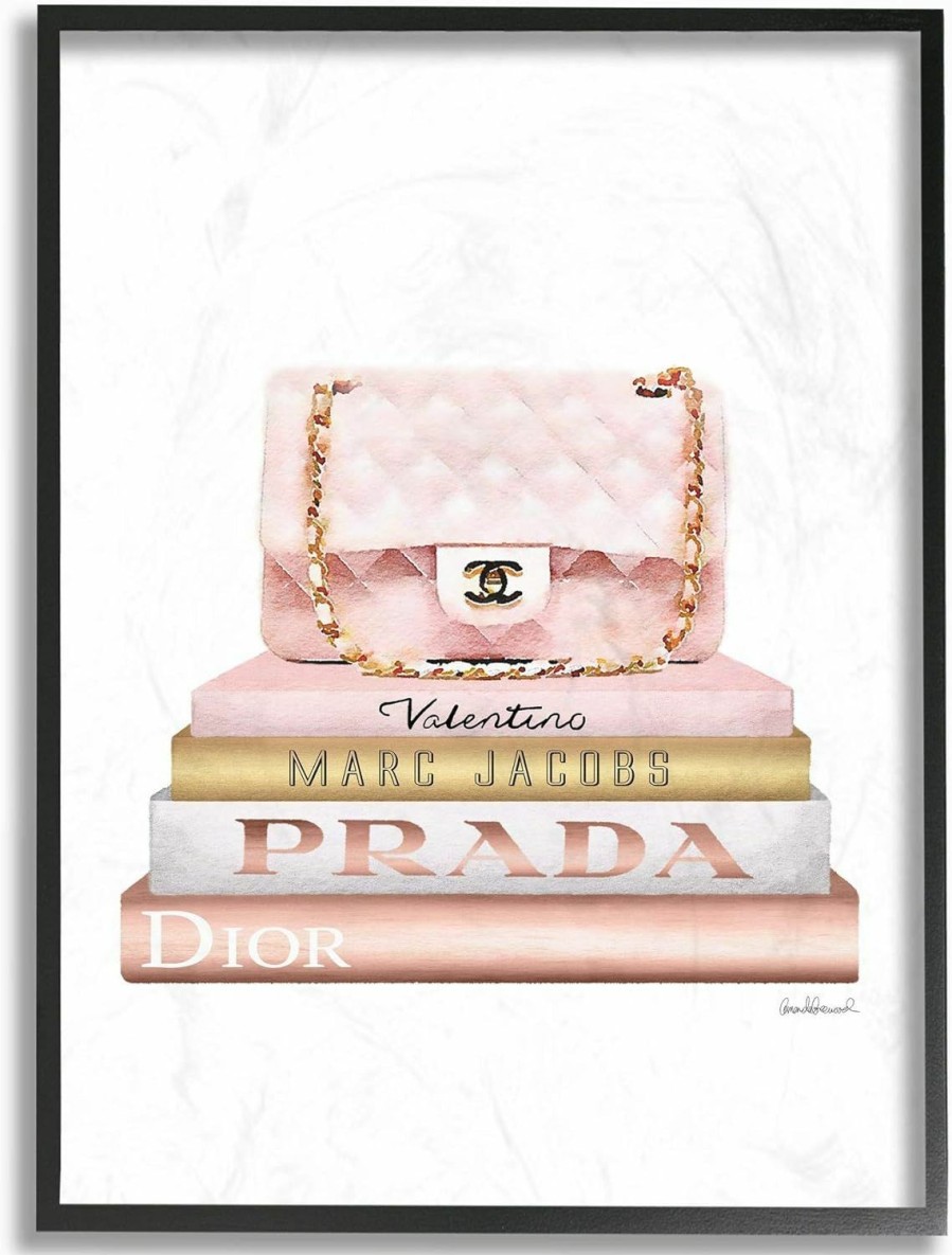 Stupell Industries Stupell Industries Fashioner Purse Bookstack Pink White Gold Watercolor, Design By Artist Amanda Greenwood Wall Art, 24 X 30, Black Framed | Coin Purses & Pouches