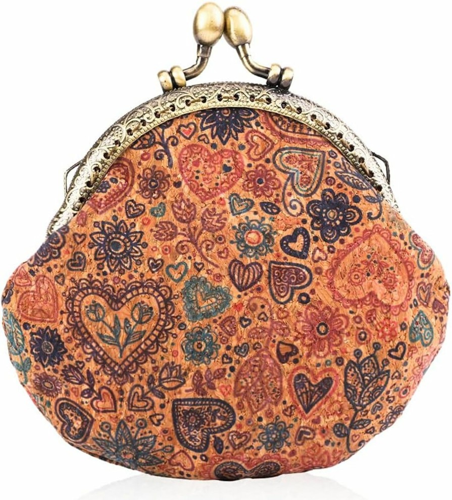 Oyachic Oyachic Floral Buckle Coin Purses Vintage Pouch Kiss-Lock Change Purse Wallets Pu Wood Grain Key Holder Coin Bag Make Up Bag | Coin Purses & Pouches