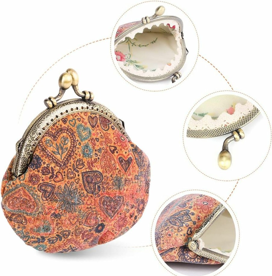 Oyachic Oyachic Floral Buckle Coin Purses Vintage Pouch Kiss-Lock Change Purse Wallets Pu Wood Grain Key Holder Coin Bag Make Up Bag | Coin Purses & Pouches