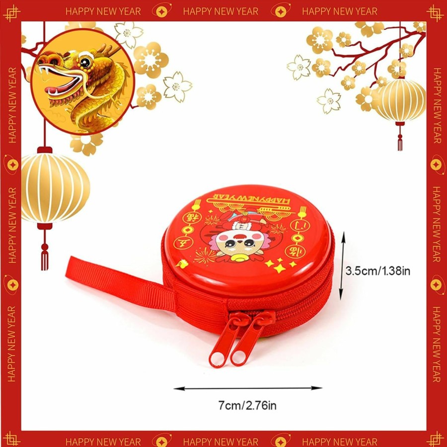 Acewen Acewen 4Pcs Dragon Year Gift Bags 2024 Chinese New Year Hong Bao Red Multifunction Storage Box For Coin Wallet Purses Candies Key Headset Organizer Bag Zodiac Good Meaning Lucky Money Bags | Coin Purses & Pouches