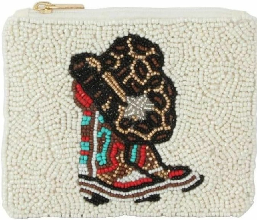 Generic Beaded Coin White Pouch Cowboy Hat And Boots By Nima | Coin Purses & Pouches