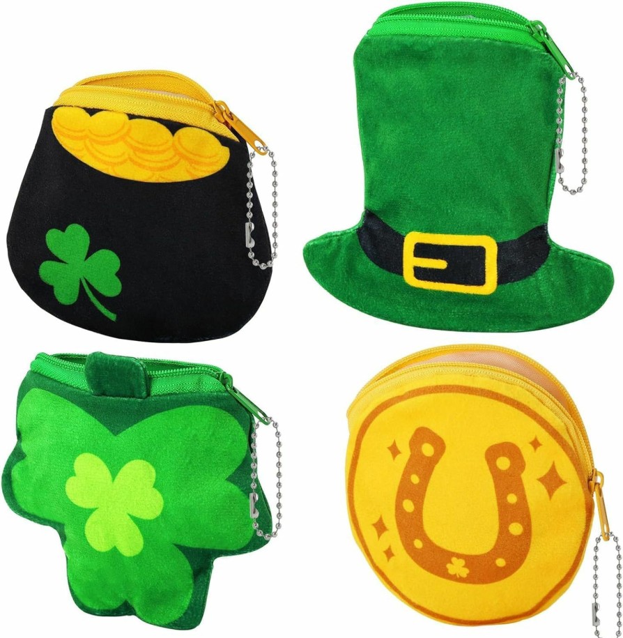 ICoDeesse Icodeesse 4Pcs St. Patrick'S Day Shamrock Coin Purse St Patricks Day Gifts For Kids Saint Patrick Accessories Cute Shamrock Plush Purse | Coin Purses & Pouches