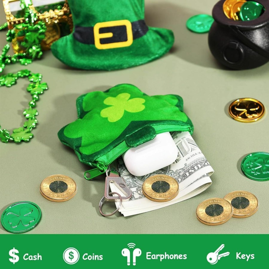 ICoDeesse Icodeesse 4Pcs St. Patrick'S Day Shamrock Coin Purse St Patricks Day Gifts For Kids Saint Patrick Accessories Cute Shamrock Plush Purse | Coin Purses & Pouches