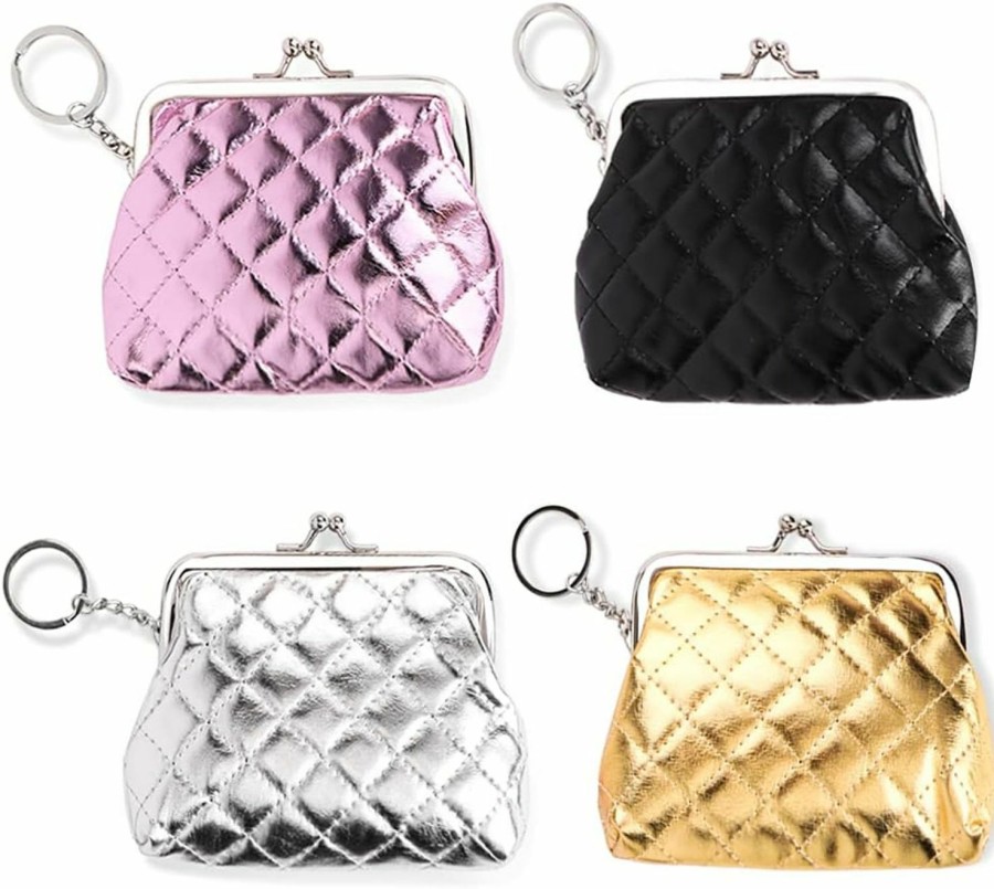 Oyachic Oyachic 4 Packs Quilted Coin Purse Pu Leather Change Pouch Money Bag Vintage Buckle Clutch Kiss-Lock Wallet With Keychain Card Holder For Women | Coin Purses & Pouches