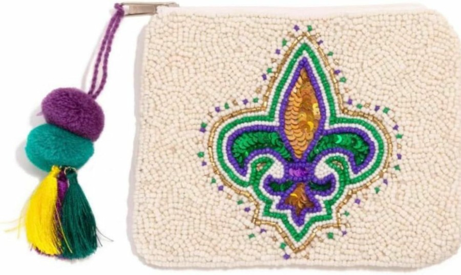 Generic Mardi Gras Nola Beaded Coin Purse, Beaded Coin Pouch, Best Friend Gift, Vacation Pouch, Wallets For Her (Multi Color Background) | Coin Purses & Pouches