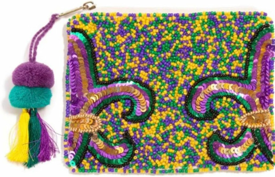 Generic Mardi Gras Nola Beaded Coin Purse, Beaded Coin Pouch, Best Friend Gift, Vacation Pouch, Wallets For Her (Multi Color Background) | Coin Purses & Pouches