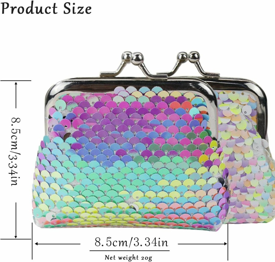 FuninCrea Funincrea Coin Purse 2 Pieces, Nylon Coin Purses For Women And Girls, Colorful And Double Sided Sequin Coin Wallet, Mini Purse With Kiss Lock For Change, Keys, Headset, Lipstick | Coin Purses & Pouches