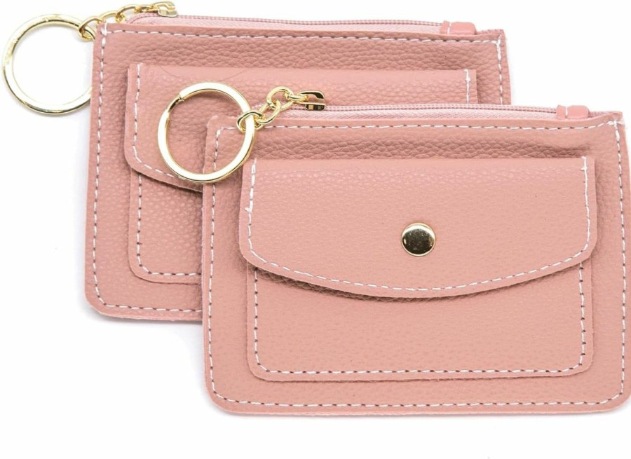 S&loyoe S&Loyoe 2Pcs Coin Purse Pouch Small Change Wallet With Card Slot Keychain Leather Cute Zipper Card Holder For Women/Men Litchi (Litchi Stria White) | Coin Purses & Pouches