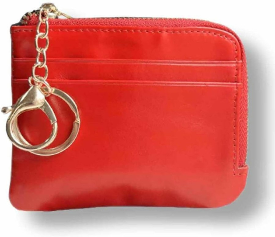 Yurtziru Yurtziru 1Pcs Soft Leather Coin Purse Genuine Leather Coin Key Holder Women'S Coin Purse Ultra Thin Wallet Key Holder For Men & Women (Red) | Coin Purses & Pouches