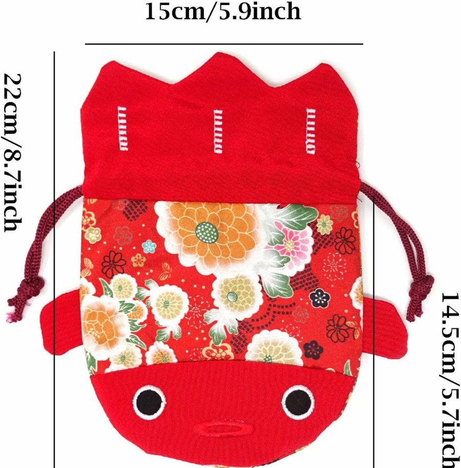 Honbay Honbay Cute Japanese Style Goldfish Drawstring Bag Gift Bag Cosmetic Bag Jewelry Pouch Coin Purse, 22X15Cm/8.7X5.9Inch (Red) | Coin Purses & Pouches