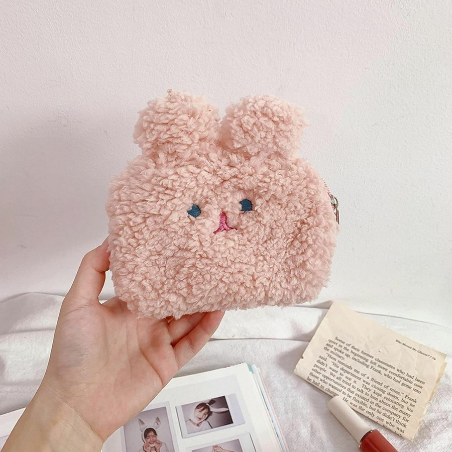 FIDA&MOON Fida&Moon Girls Cute Rabbit Coin Purse Fluffy Mini Cosmetic Wallet With Zipper, Pink | Coin Purses & Pouches