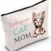 MNIGIU Sphynx Cat Mom Cosmetic Bag Sphynx Mom Makeup Zipper Pouch Bag For Women Girls Nerdy Glasses Hairless Cat Lover Gift (Sphynx) | Coin Purses & Pouches