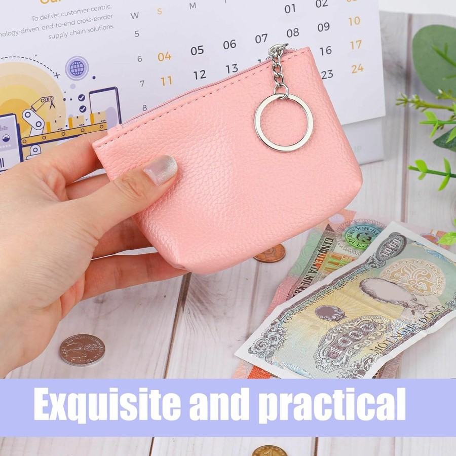 KALIONE Vegan Leather Coin Purse With Key Chain Ring Zipper Portable Coin Wallet Artificial Leather Change Purse Coin Purse For Men Women | Coin Purses & Pouches