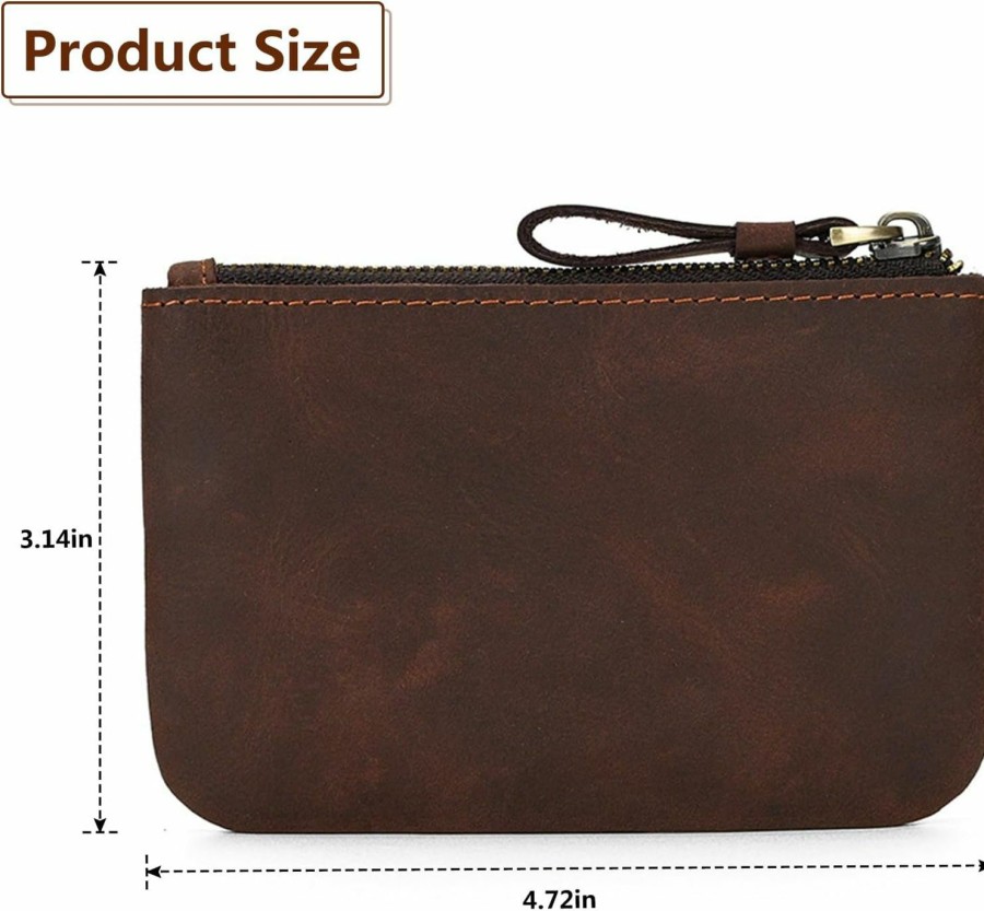 GUZUHUKU Guzuhuku 1Pcs Cowhide Cowhide Coin Purse, Vintage Zipper Coin Purse, Rectangle Coin Purse Travel Protection Portable Organizer For Change Keys Coins Cash Bank Cards Id Cards Gifts | Coin Purses & Pouches