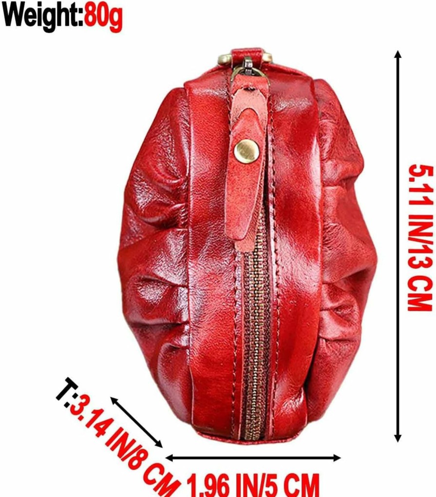 LFWATAXY Lfwataxy 1 Pcs Vintage Pleated Coin Purse-Leather Wristlet Mini Clutch Wallet Purse-Zipper Coin Wallet For Men & Women (Red) | Coin Purses & Pouches