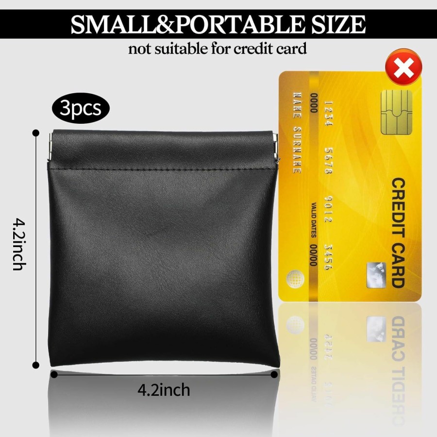 Jeffdad 3Pcs Leather Squeeze Coin Purse Mini Coin Pouch Uni Coin Purse (Black) | Coin Purses & Pouches