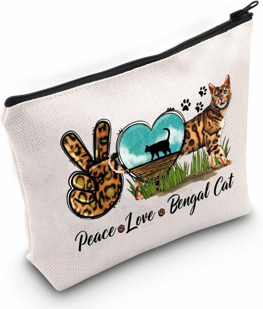 WZMPA Wzmpa Bengal Cat Makeup Bag Bengal Cat Mom Gifts Peace Love Bengal Cat Zipper Pouch Bag For Bengal Cat Lovers (Peace Bengal Cat) | Coin Purses & Pouches