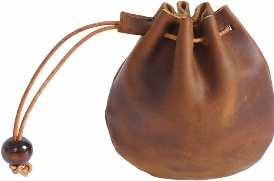 Wugebud Wugebud 1 Pcs Mini Leather Drawstring Coin Purse Vintage Leather Coin Bag, Coin Organizer, Change Holder,Leather Drawstring Pouch For Men & Women | Coin Purses & Pouches