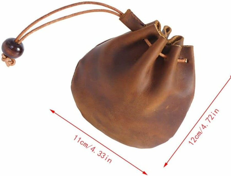 Wugebud Wugebud 1 Pcs Mini Leather Drawstring Coin Purse Vintage Leather Coin Bag, Coin Organizer, Change Holder,Leather Drawstring Pouch For Men & Women | Coin Purses & Pouches