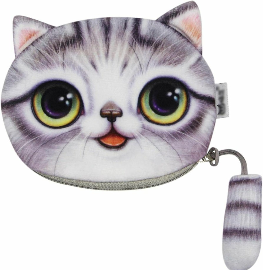 mosstyus Cute 3D Plush Cat Face Coin Purse Kitty Money Bag Pouch Wallet Storage Cosmetic Makeup Case With Cat Tail Zipper, Yellow | Coin Purses & Pouches