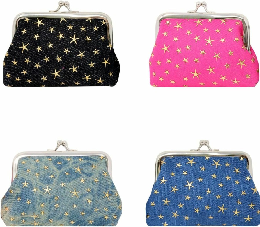 Honbay Honbay 4Pcs Denim Star Coin Purse Kiss Lock Change Purse Vintage Trinkets Pouch Small Women Wallet Clutch Purse | Coin Purses & Pouches