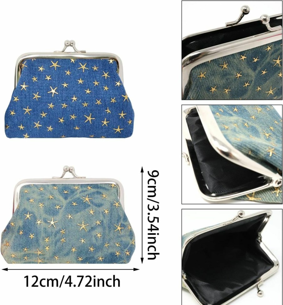 Honbay Honbay 4Pcs Denim Star Coin Purse Kiss Lock Change Purse Vintage Trinkets Pouch Small Women Wallet Clutch Purse | Coin Purses & Pouches