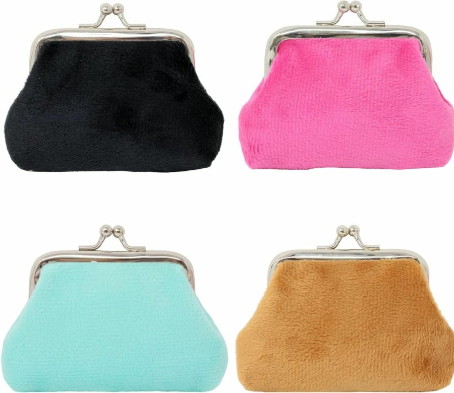 Honbay Honbay 4Pcs Corduroy Fluffy Artificial Fur Candy Color Coin Purse Kiss Lock Change Purse Fashion Trinkets Pouch Small Women Wallet Clutch Purse | Coin Purses & Pouches