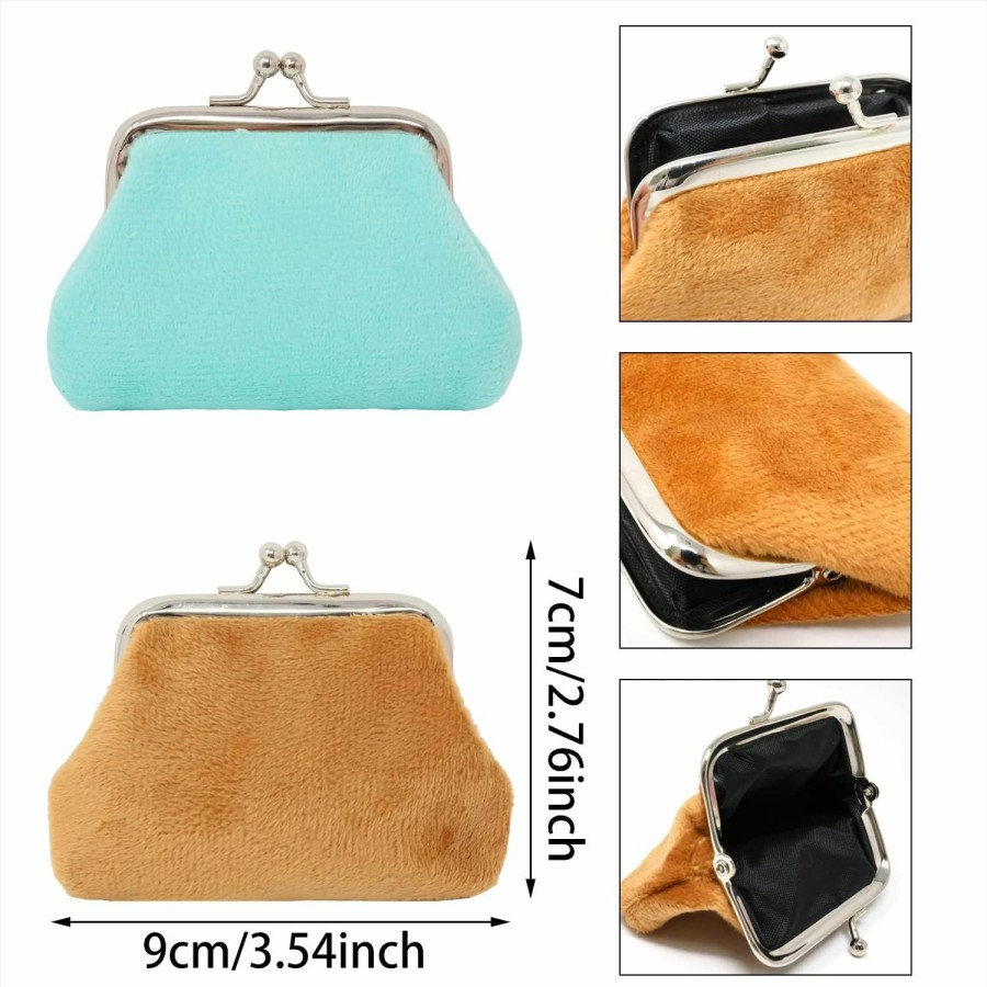 Honbay Honbay 4Pcs Corduroy Fluffy Artificial Fur Candy Color Coin Purse Kiss Lock Change Purse Fashion Trinkets Pouch Small Women Wallet Clutch Purse | Coin Purses & Pouches