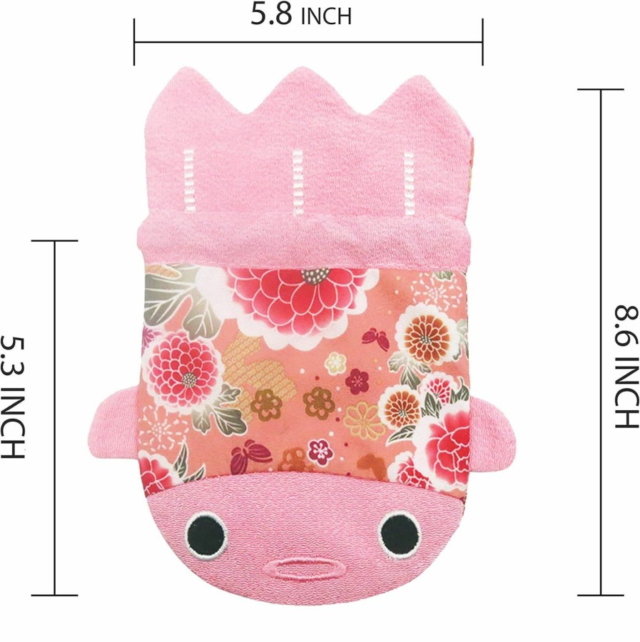 BAR Barbee Japanese Chirimen & Kimono Print Fabric Goldfish Drawstring Pouch Coin Purse Cosmetic Jewelry Key Travel Storage Bag For Women Accessory With Studs Clamp Hair Clip Christmas Gift (Large, Pink) | Coin Purses & Pouches