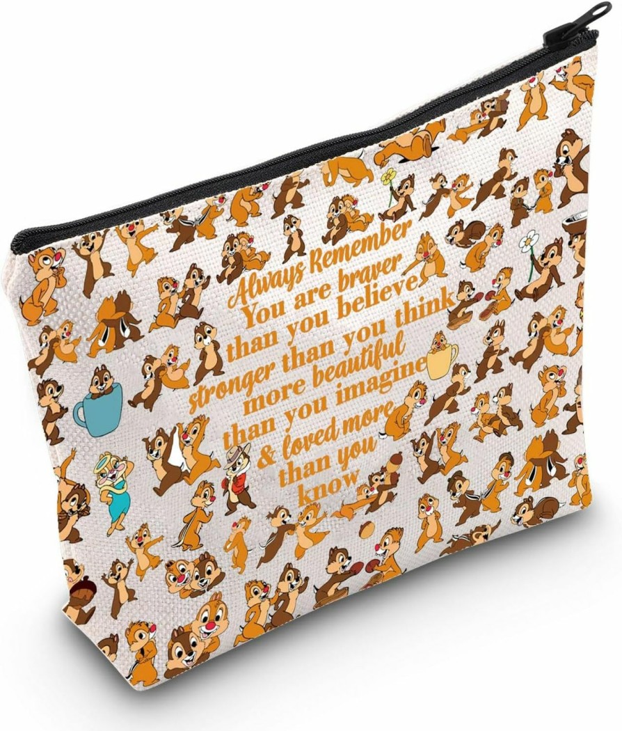 WZMPA Wzmpa Squirrel Chip Cosmetic Bag Squirrel Dale Fans Gift You Are Braver Stronger Beautiful Than You Know Squirrel Makeup Zipper Pouch Bag Squirrel Merch (Always Chip Dale) | Coin Purses & Pouches