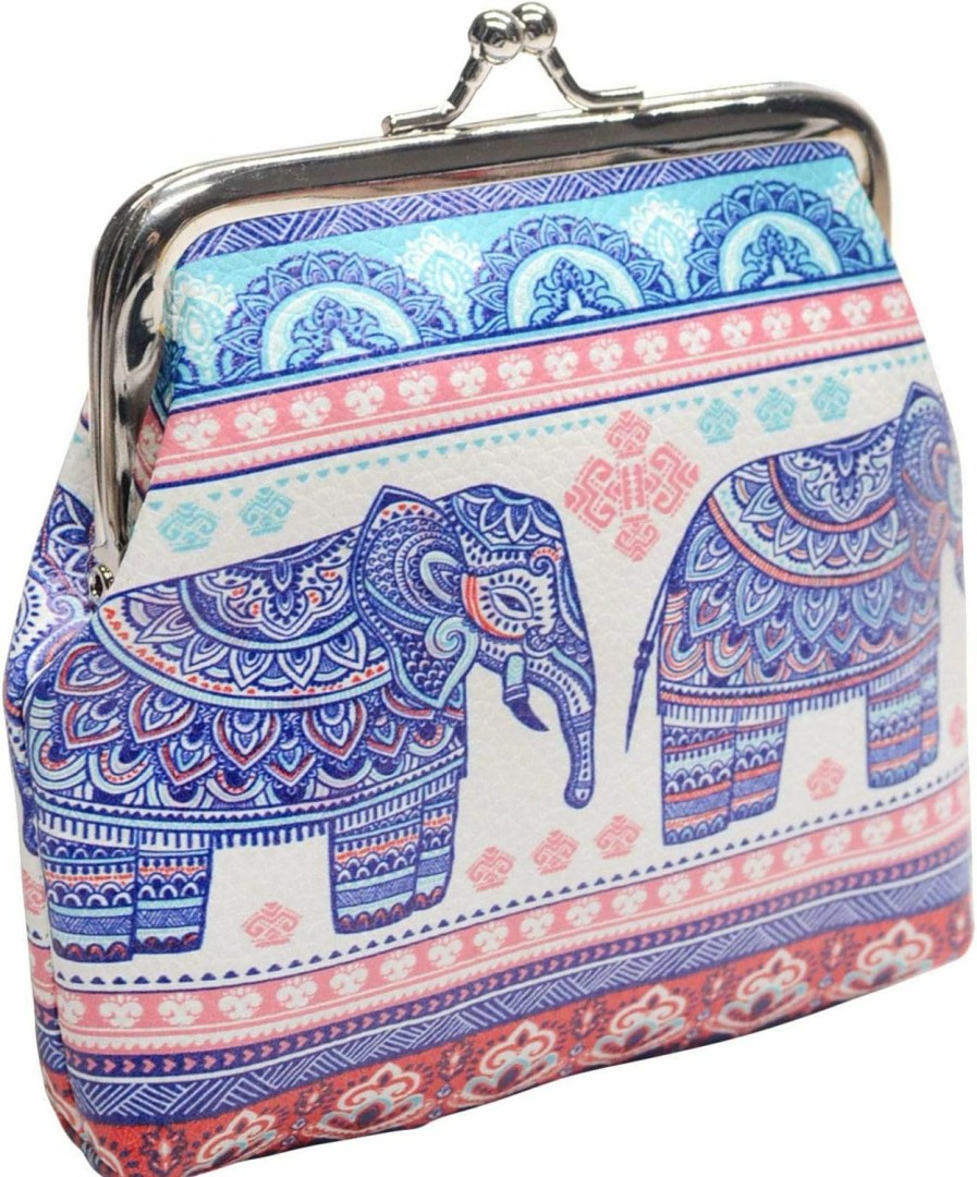 POPUCT Women'S Retro Elephant Pattern Buckle Coin Purse Kiss Lock Wallet(C) | Coin Purses & Pouches