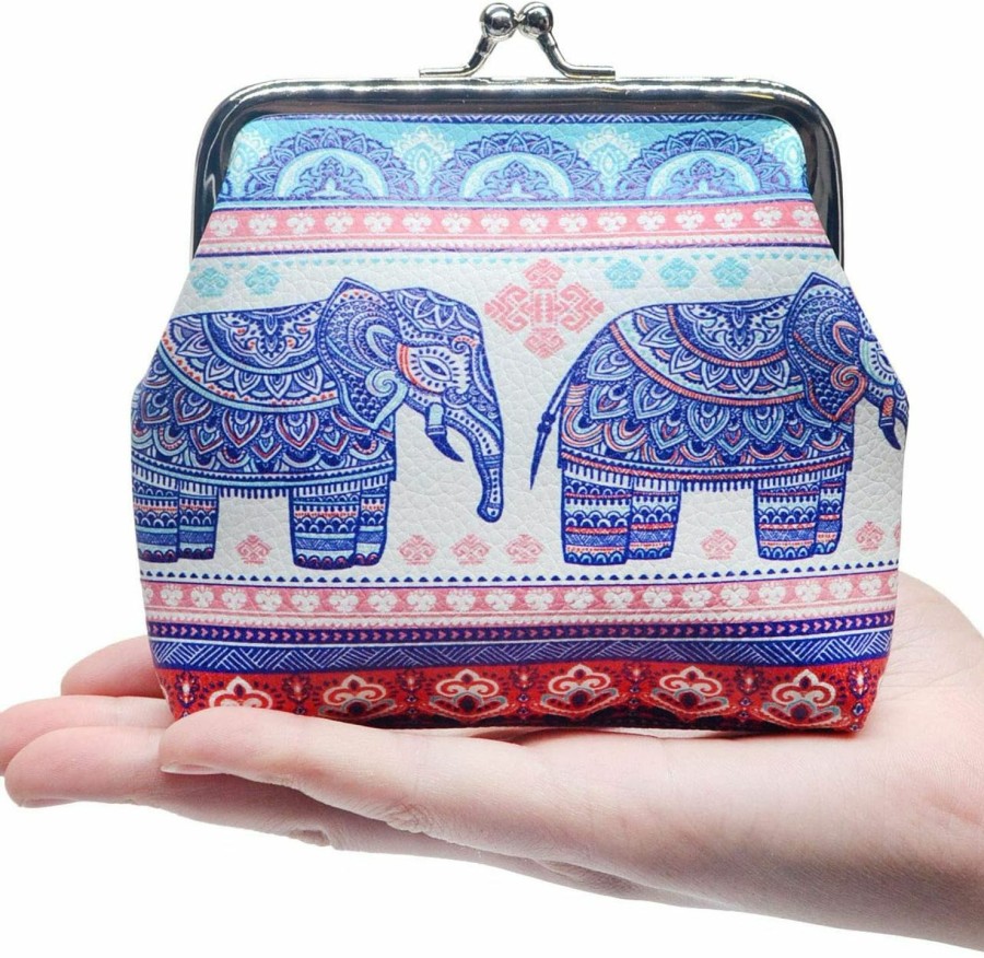 POPUCT Women'S Retro Elephant Pattern Buckle Coin Purse Kiss Lock Wallet(C) | Coin Purses & Pouches