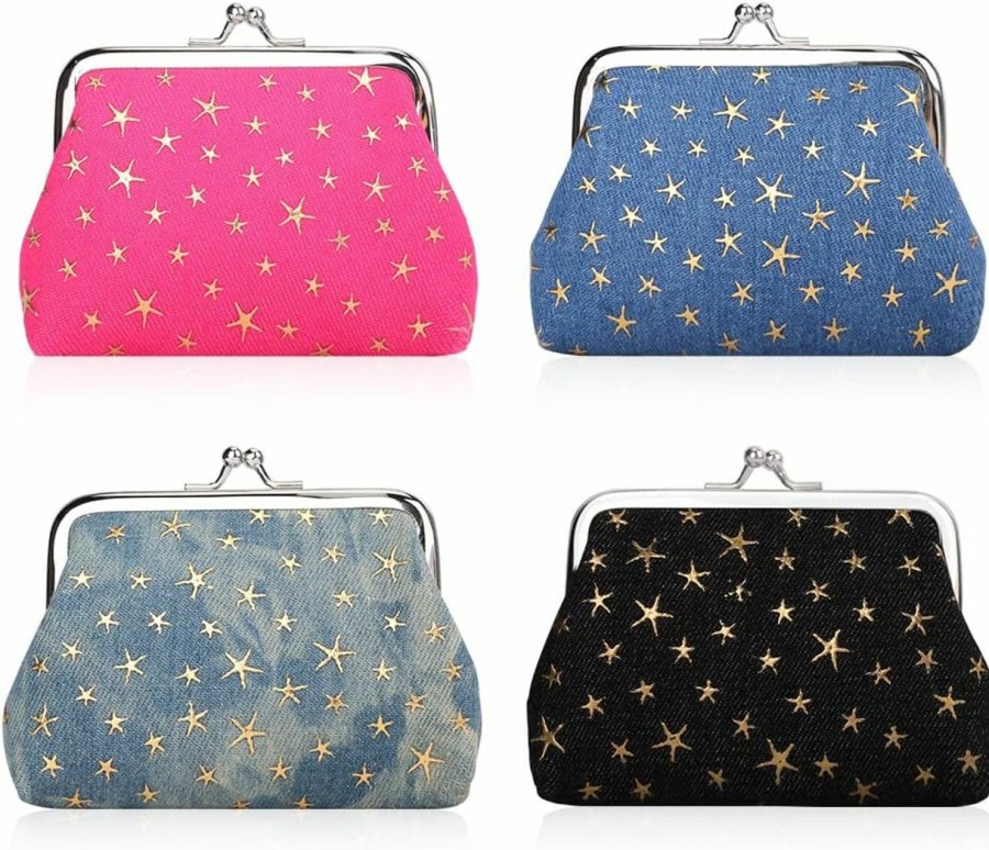 Oyachic Oyachic 4 Pcs Five-Pointed Star Coin Purse Denim Clutch Change Clasp Small Vintage Wallet Handbags Kiss Lock Pouch For Women Ladies | Coin Purses & Pouches