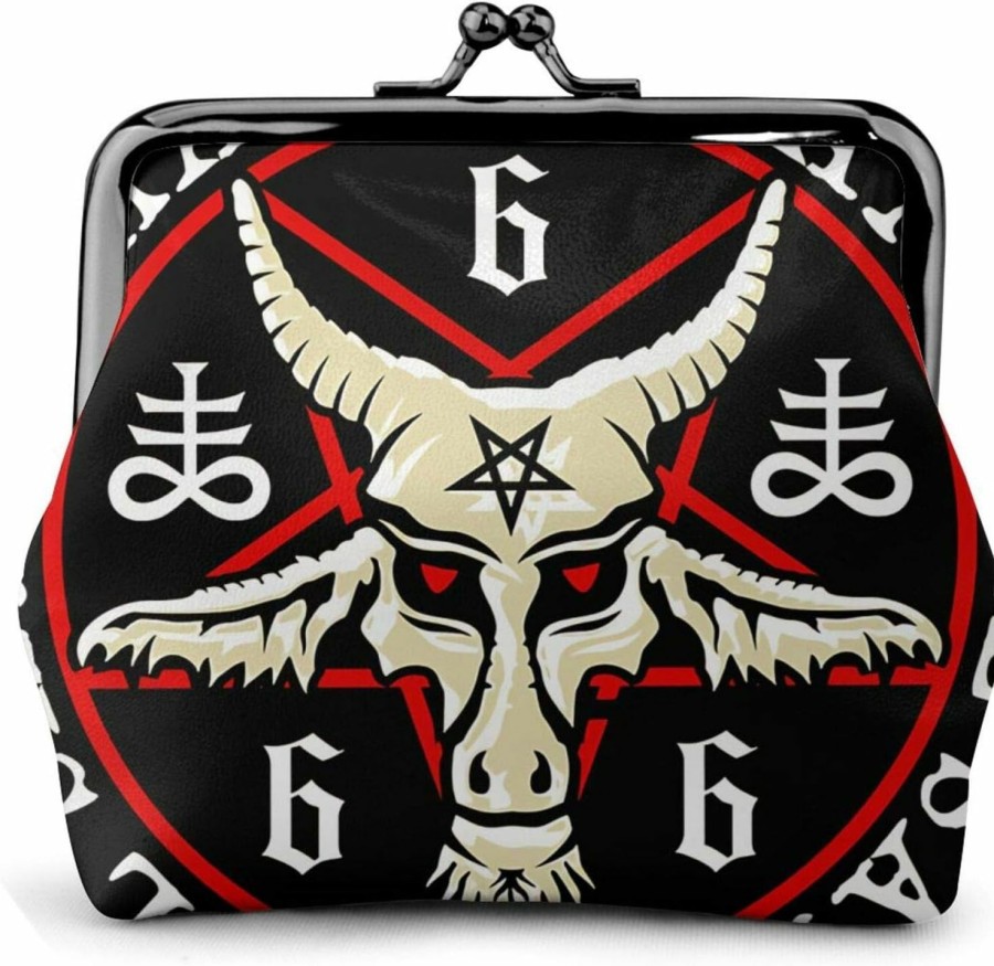 antcreptson Printed Coin Purse Vintage Pouch Buckle Clutch Bag Kiss-Lock Change Purse Floral Clasp Closure Wallets For Women Girl… (Occult Hail Satan Baphomet In Pentagram) | Coin Purses & Pouches