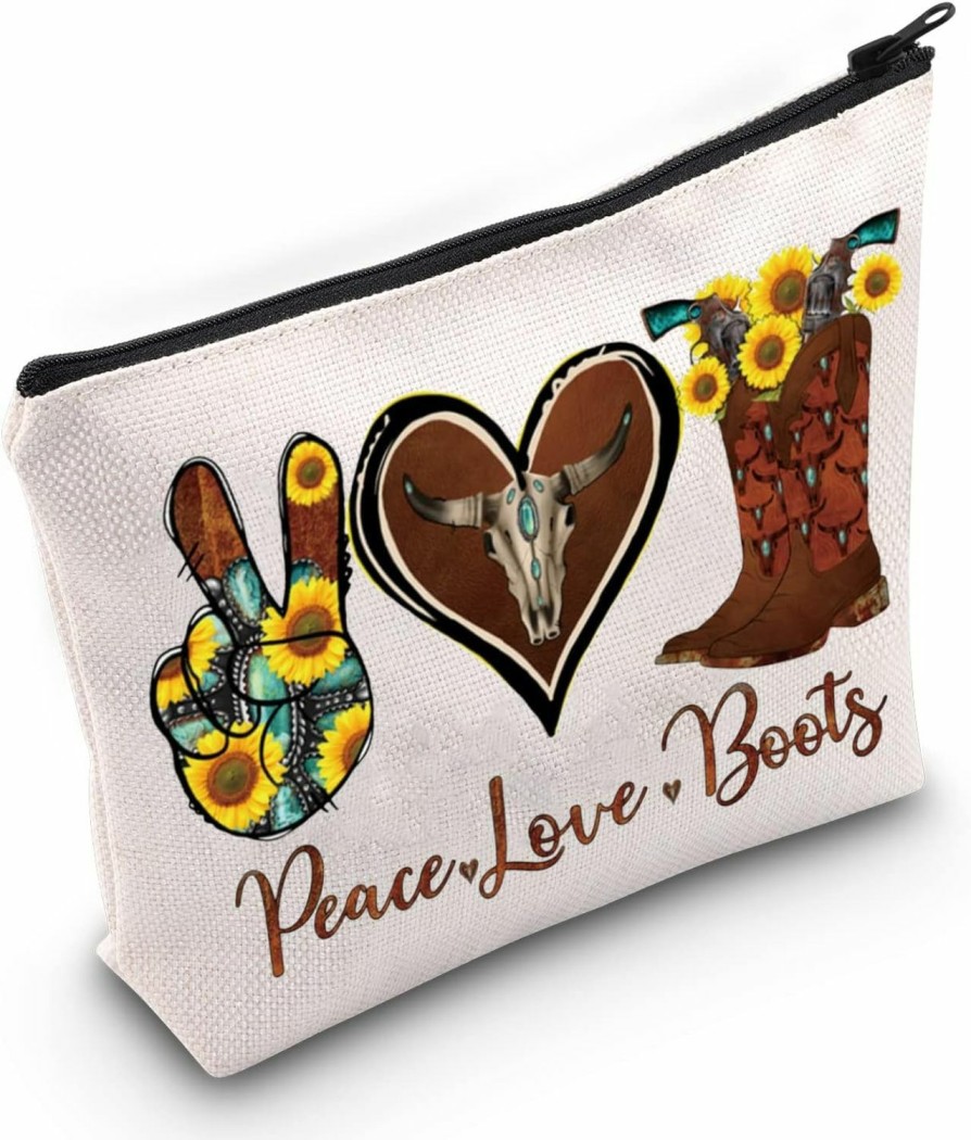 WZMPA Wzmpa Western Cowgirl Cosmetic Makeup Bag Country Girls Gift Peace Love Boots Zipper Pouch Bag For Women Girls (Peace Boots) | Coin Purses & Pouches