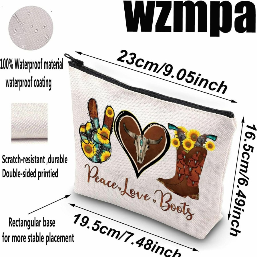 WZMPA Wzmpa Western Cowgirl Cosmetic Makeup Bag Country Girls Gift Peace Love Boots Zipper Pouch Bag For Women Girls (Peace Boots) | Coin Purses & Pouches