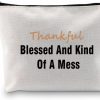 JXGZSO Jxgzso Funny Thanksgiving Makeup Bag Thankful Blessed And Kind Of A Mess Blessed Gift For Women Mom Life | Coin Purses & Pouches